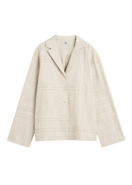 Totême Monogram flannel pj top in Light beige melange - Tops - Scandinavian Minimalist Luxury at Luxury Shoes 