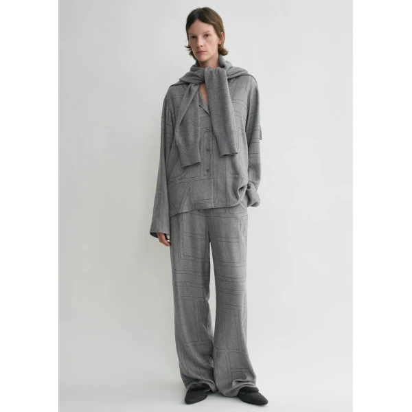 Toteme Monogram flannel pj top in Smoke melange, view 2