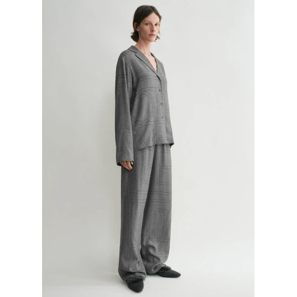 Toteme Monogram flannel pj top in Smoke melange, view 3