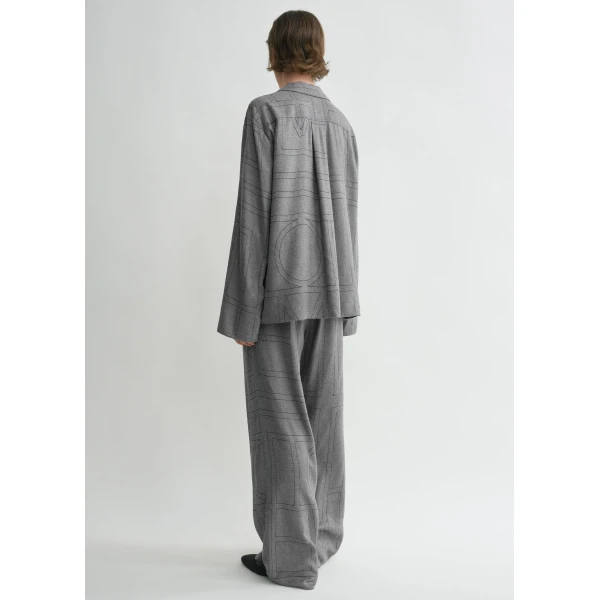 Toteme Monogram flannel pj top in Smoke melange, view 4