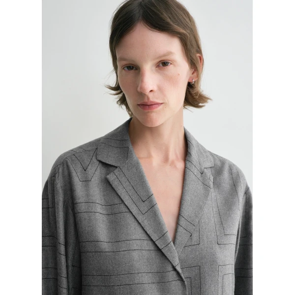 Toteme Monogram flannel pj top in Smoke melange, view 5