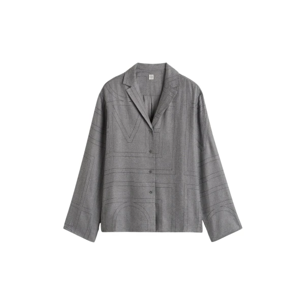 Toteme Monogram flannel pj top in Smoke melange