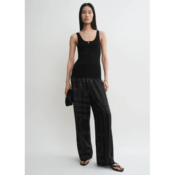 Toteme Monogram silk pj bottoms black in Black monogram, view 2