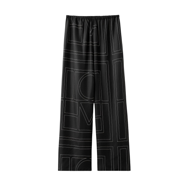 Totême Monogram silk pj bottoms black in Black monogram - Pants - Scandinavian Minimalist Luxury at Luxury Shoes 
