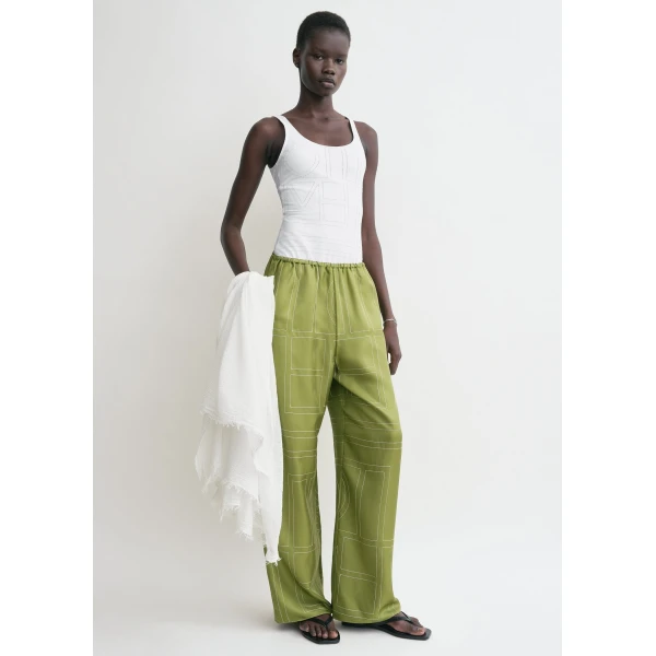 Toteme Monogram silk pj bottoms in Laurel, view 2