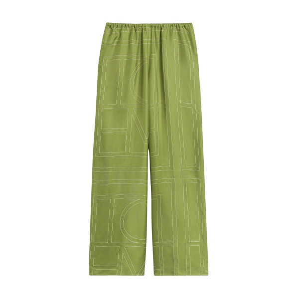 Totême Monogram silk pj bottoms in Laurel - Pants - Scandinavian Minimalist Luxury at Luxury Shoes 