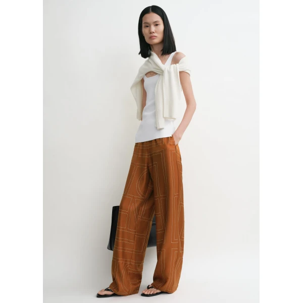 Toteme Monogram silk pj bottoms in Terracotta, view 2
