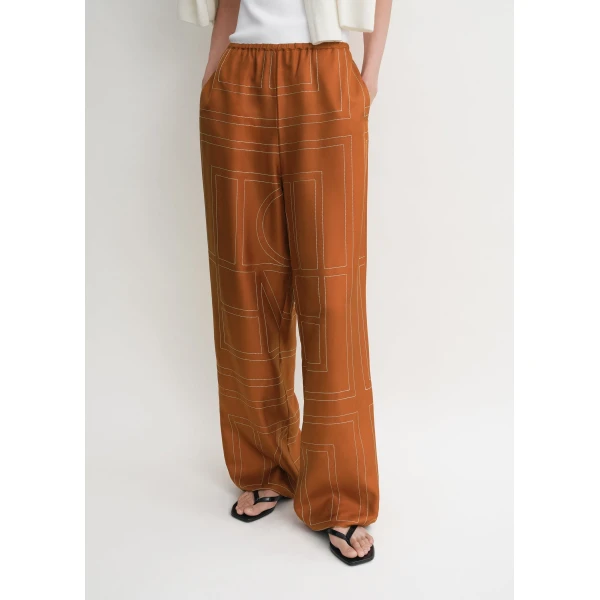 Toteme Monogram silk pj bottoms in Terracotta, view 5