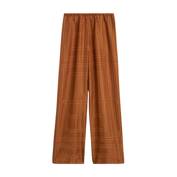 Totême Monogram silk pj bottoms in Terracotta - Pants - Scandinavian Minimalist Luxury at Luxury Shoes 