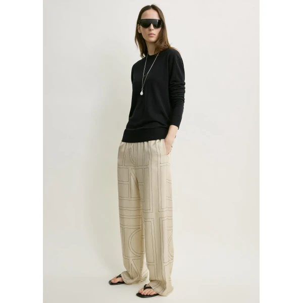 Toteme Monogram silk pj bottoms ivory in Ivory monogram, view 3