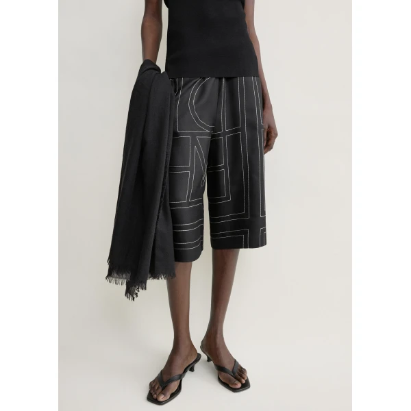 Toteme Monogram silk pj culottes in Black Shorts, view 5