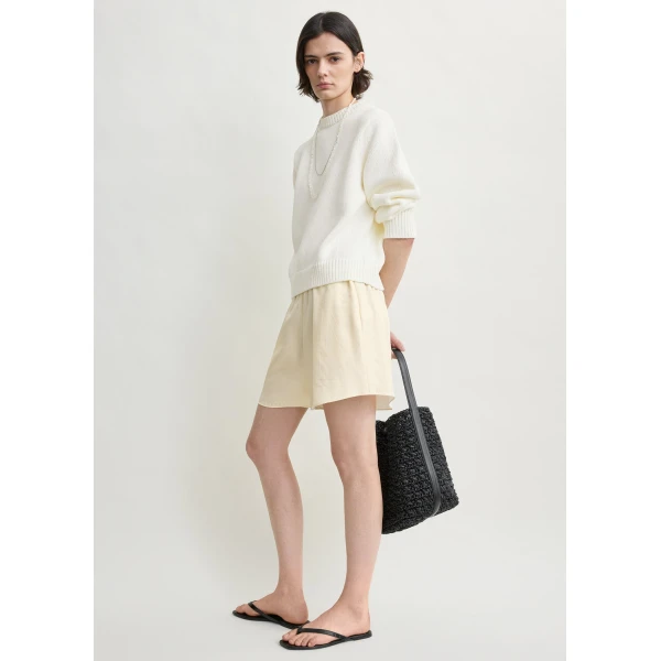 Toteme Monogram silk pj shorts in Cream, view 3