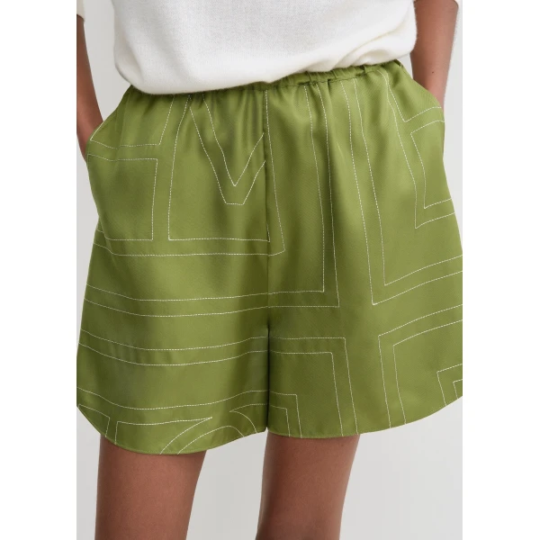 Toteme Monogram silk pj shorts in Laurel, view 5