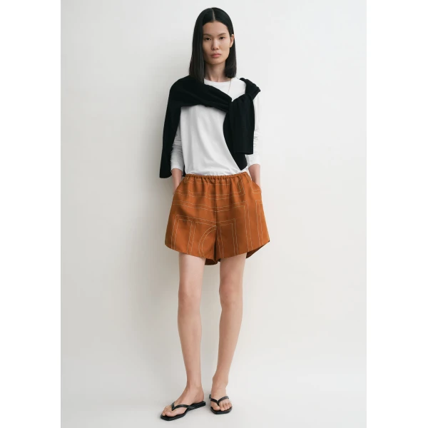 Toteme Monogram silk pj shorts in Terracotta, view 2