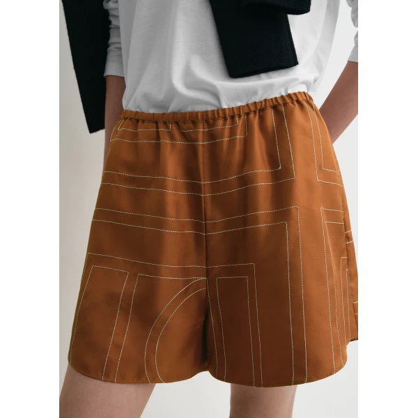 Toteme Monogram silk pj shorts in Terracotta, view 6