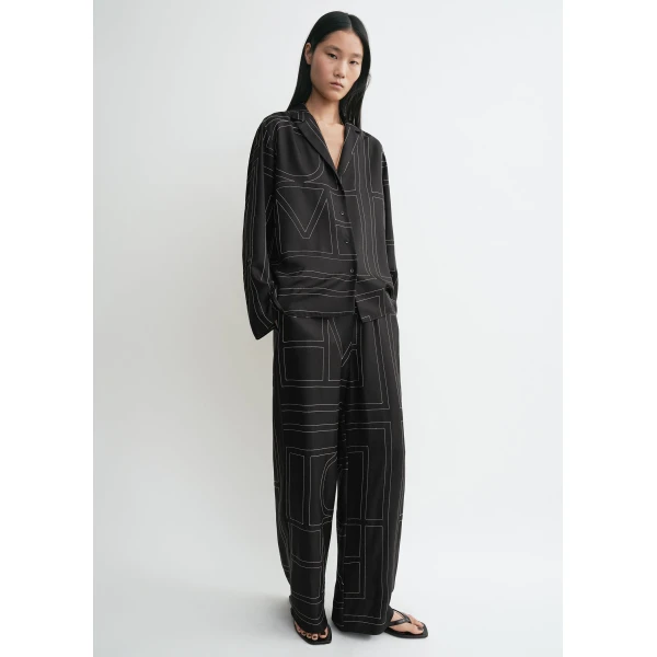 Toteme Monogram silk pj top in Black, view 2