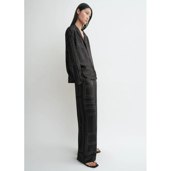 Toteme Monogram silk pj top in Black, view 3