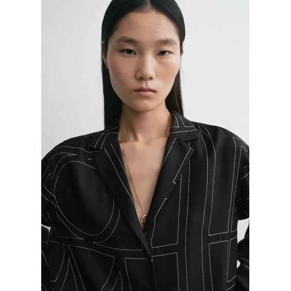 Toteme Monogram silk pj top in Black, view 5