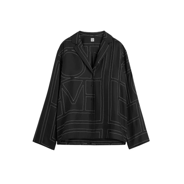 Toteme Monogram silk pj top in Black