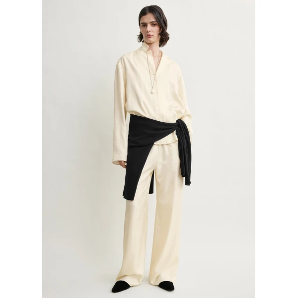 Toteme Monogram silk pj top in Cream, view 2