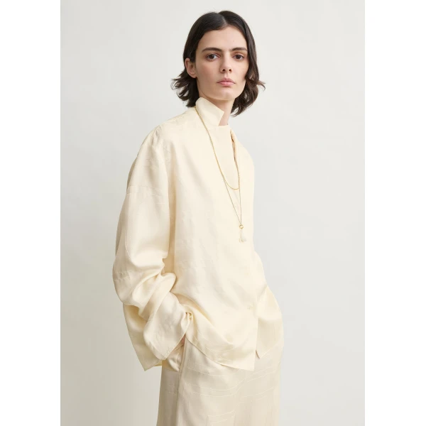 Toteme Monogram silk pj top in Cream, view 5