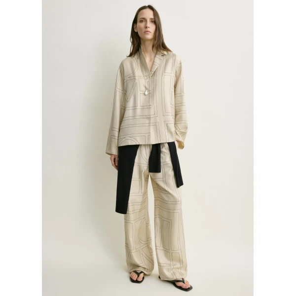 Toteme Monogram silk pj top in Ivory, view 2