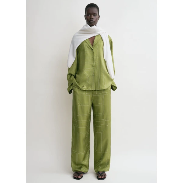 Toteme Monogram silk pj top in Laurel, view 2