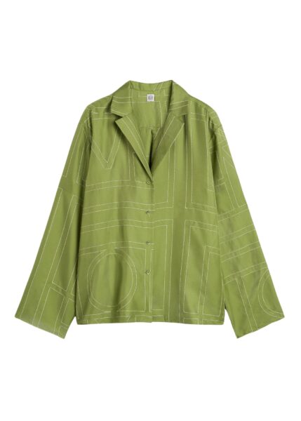 Totême Monogram silk pj top in Laurel - Tops - Scandinavian Minimalist Luxury at Luxury Shoes 
