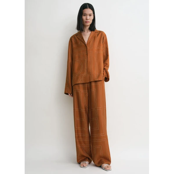 Toteme Monogram silk pj top in Terracotta, view 3