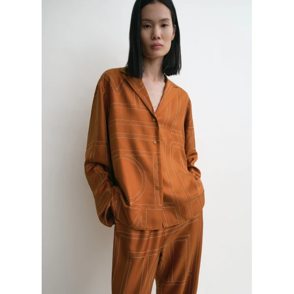 Toteme Monogram silk pj top in Terracotta, view 5