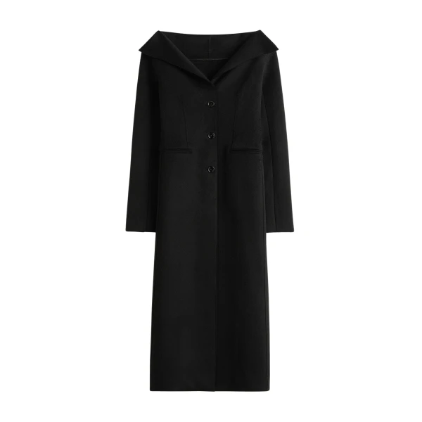 Open collar wool coat in Black