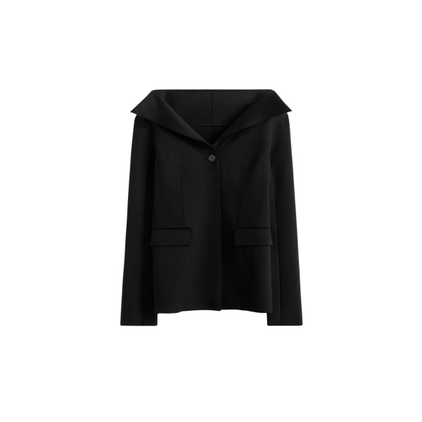 Totême Open collar wool jacket in Black - Jackets - Scandinavian Minimalist Luxury at Luxury Shoes 