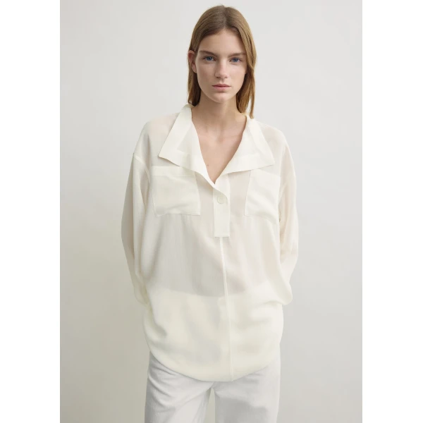 Toteme Overlapping collar blouse in Milk, view 2