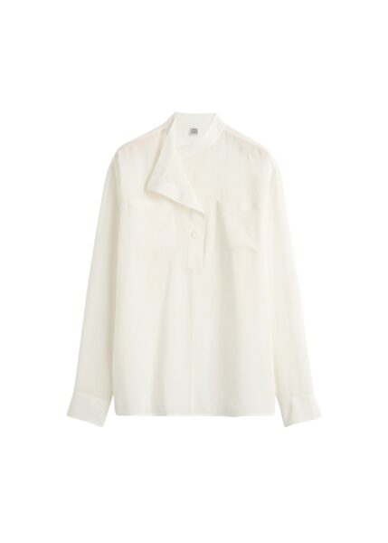 Totême Overlapping collar blouse in Milk - Tops - Scandinavian Minimalist Luxury at Luxury Shoes 