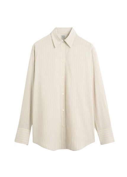 Totême Oversized striped shirt in Yellow / Sky - Tops - Scandinavian Minimalist Luxury at Luxury Shoes 