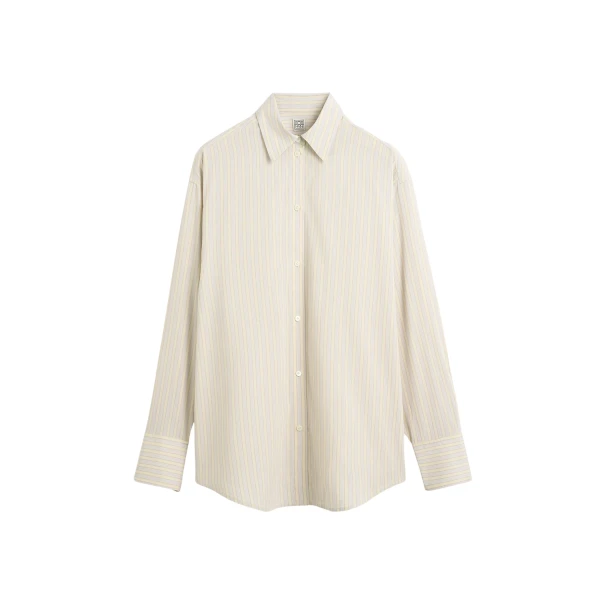 Totême Oversized striped shirt in Yellow / Sky - Tops - Scandinavian Minimalist Luxury at Luxury Shoes 