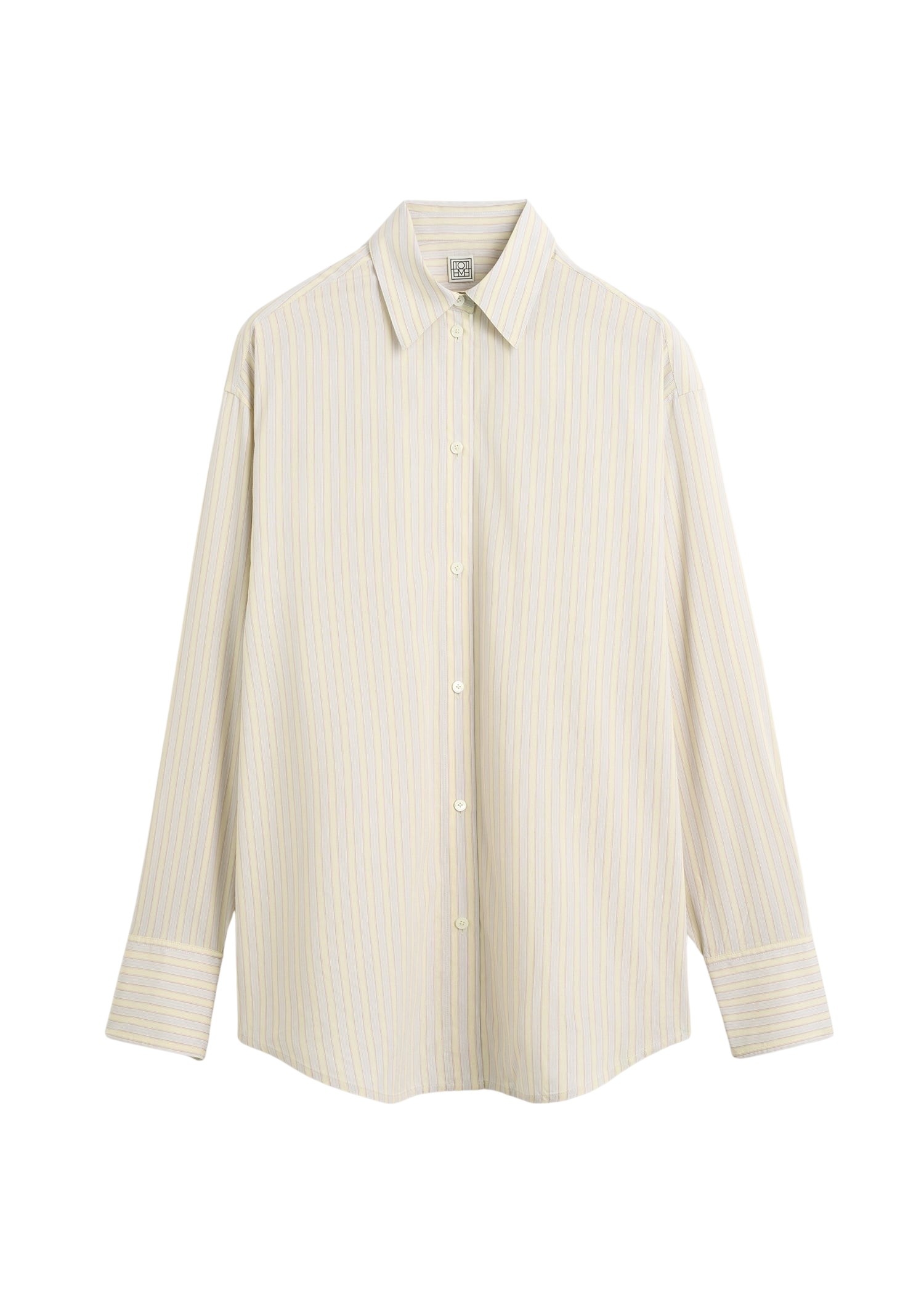 Totême Oversized striped shirt in Yellow / Sky - Tops - Scandinavian Minimalist Luxury at Luxury Shoes 