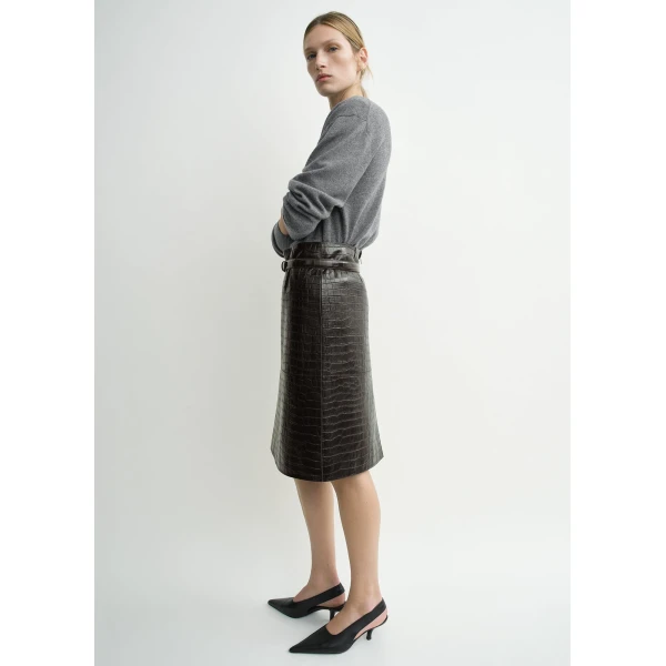 Toteme Paneled croco-embossed skirt in Dark brown, view 2