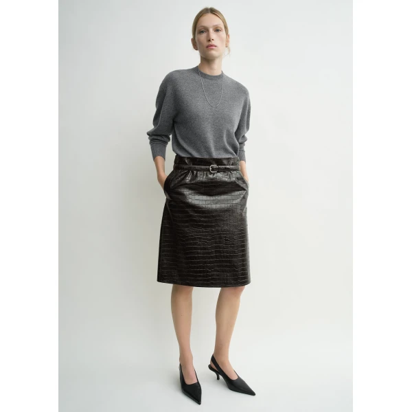 Toteme Paneled croco-embossed skirt in Dark brown, view 3
