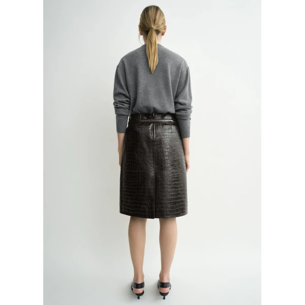 Toteme Paneled croco-embossed skirt in Dark brown, view 4