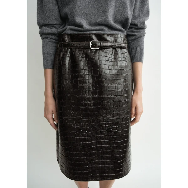 Toteme Paneled croco-embossed skirt in Dark brown, view 5