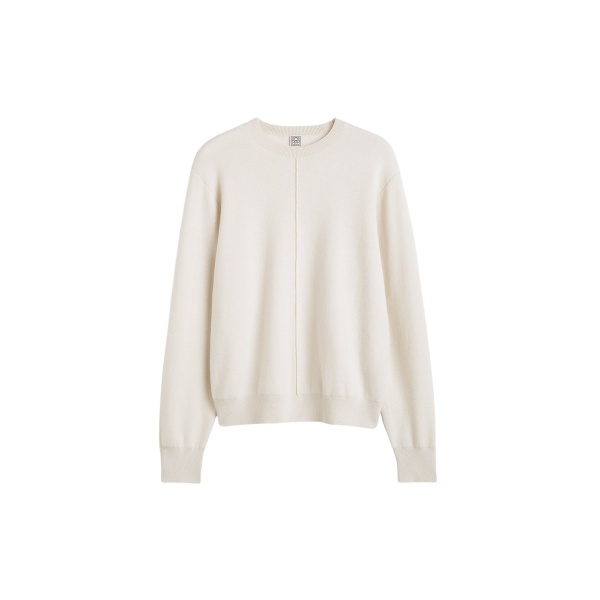 Totême Pintucked sweater in Ecru - Knitwear - Scandinavian Minimalist Luxury at Luxury Shoes 