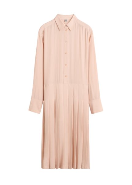 Totême Pleated shirtdress in Dusty pink - Dresses - Scandinavian Minimalist Luxury at Luxury Shoes 