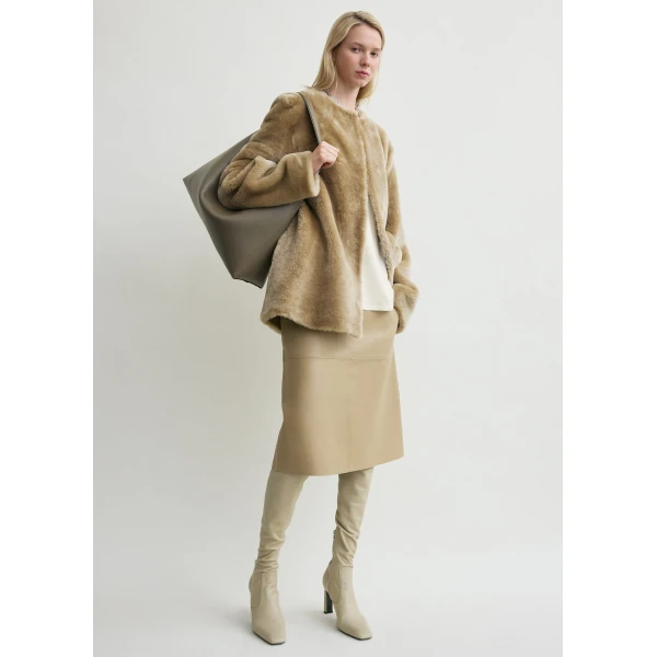 Toteme Plush shearling jacket in Rye, view 2