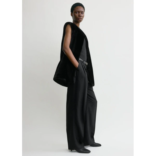 Toteme Plush shearling vest in Black, view 3