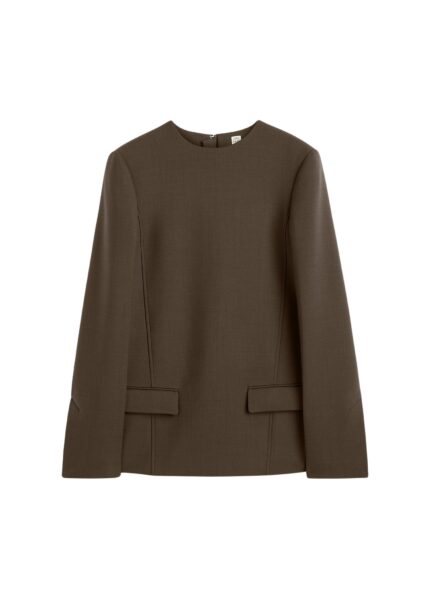 Totême Pocket top in Bark - Tops - Scandinavian Minimalist Luxury at Luxury Shoes 