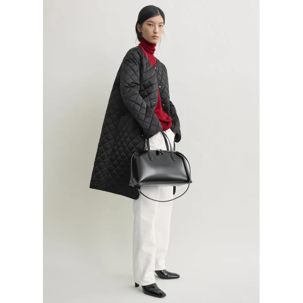 Toteme Quilted collarless coat in Black, view 2