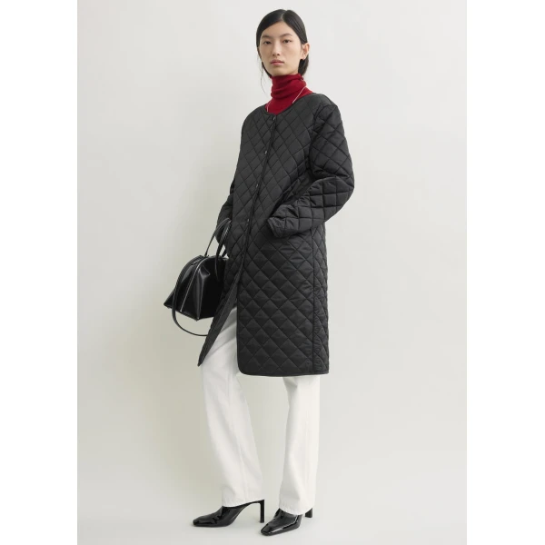 Toteme Quilted collarless coat in Black, view 3