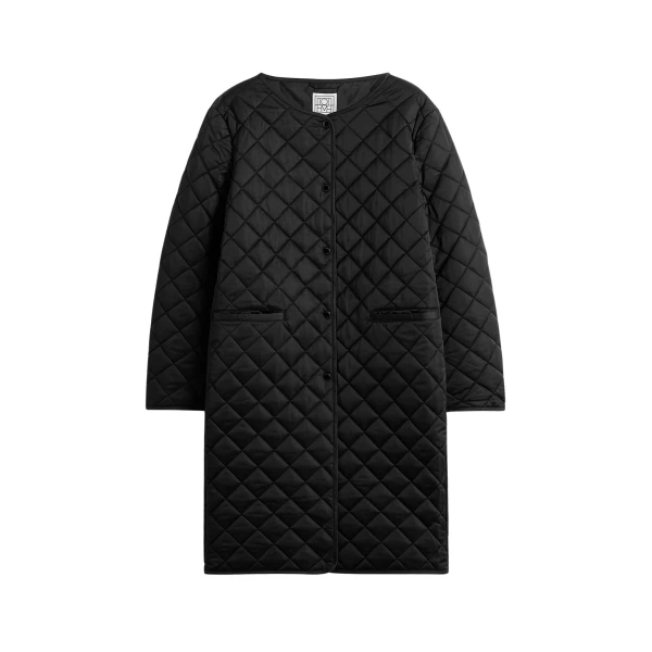 Toteme Quilted collarless coat in Black