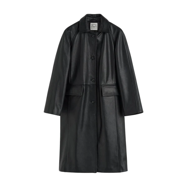 Toteme Raglan leather coat in Black